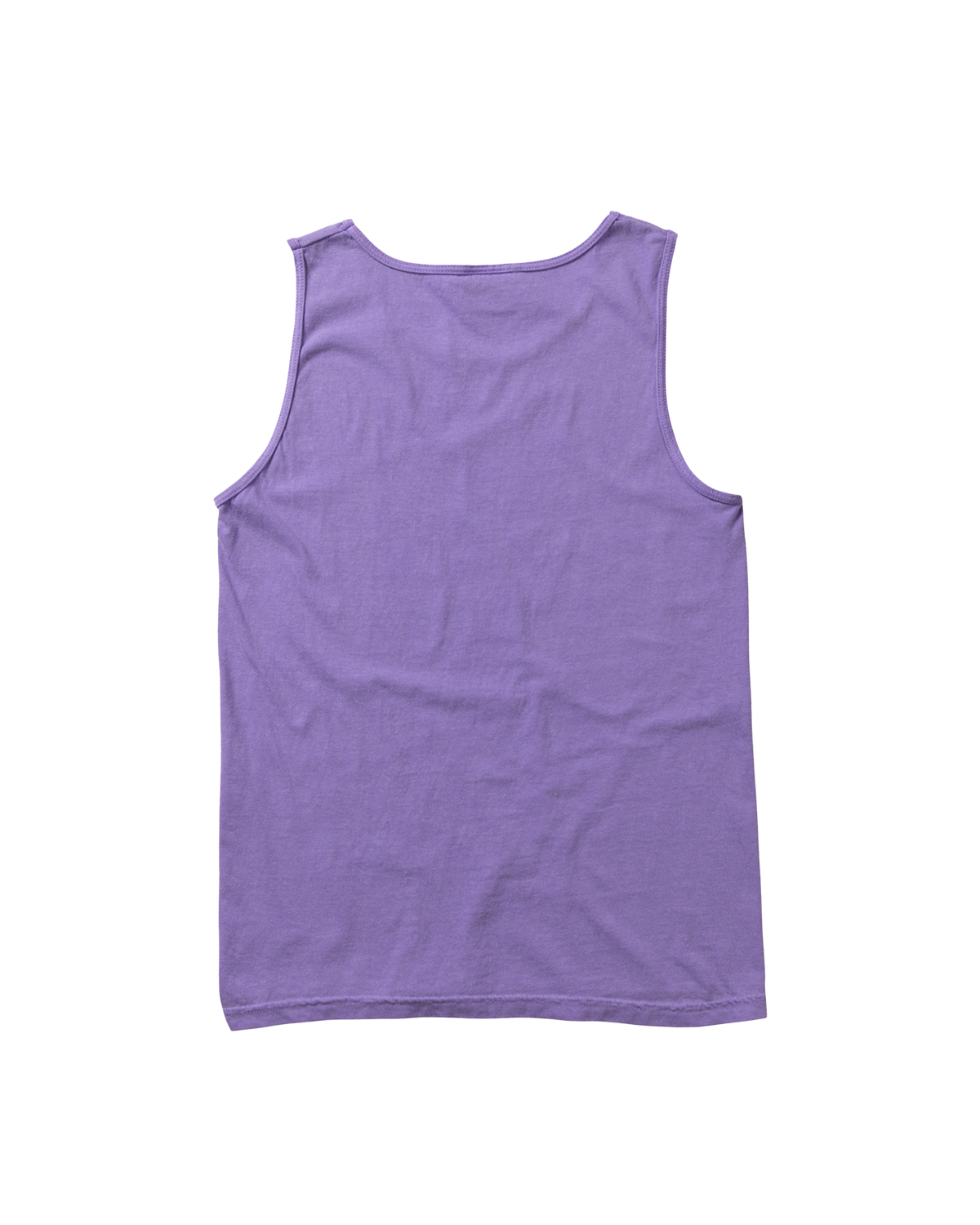 The Alani Nu Purple Palm Tank, a sleeveless heavyweight cotton top, is shown laid flat with the back side up.