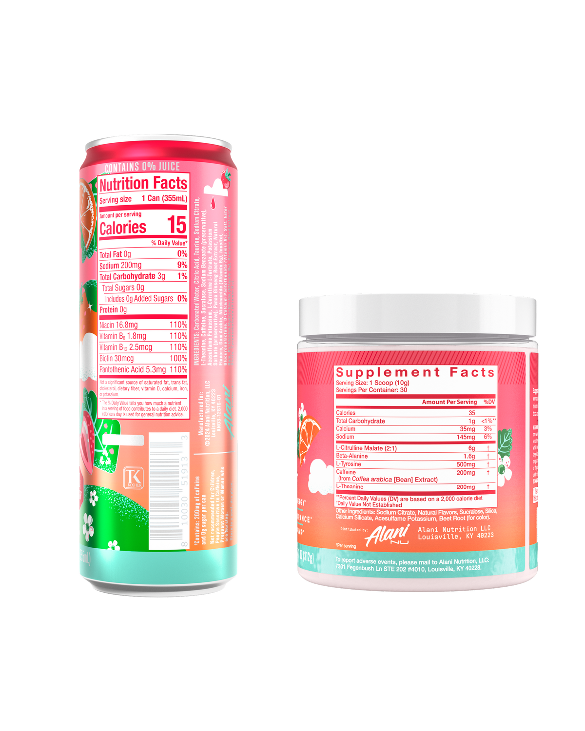 The back views of two limited-edition Strawberry Sunrise products— an Energy Drink 12-Pack and a 30-Serve Pre-Workout. 